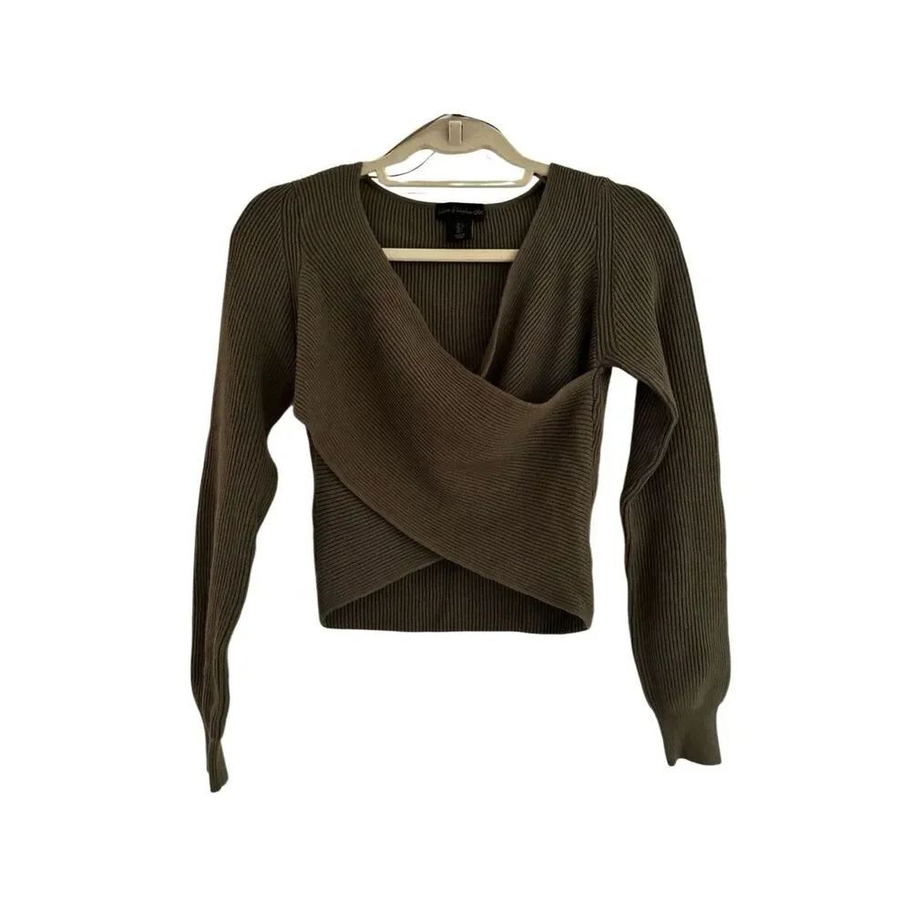 House of Harlow 1960 Women's Knit V Neck Cross Over Sweater in Green Size Medium